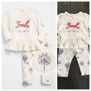 Gap Fox Peplum Ruffle Top Leggings Matching Set